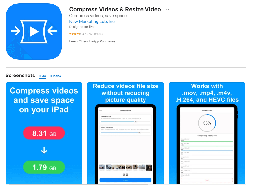 برنامج ضغط فيديوهات Compress Videos & Resize Videos